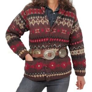 VTG will Ralph Lauren Brown Red southwestern Patterned knit Cardigan